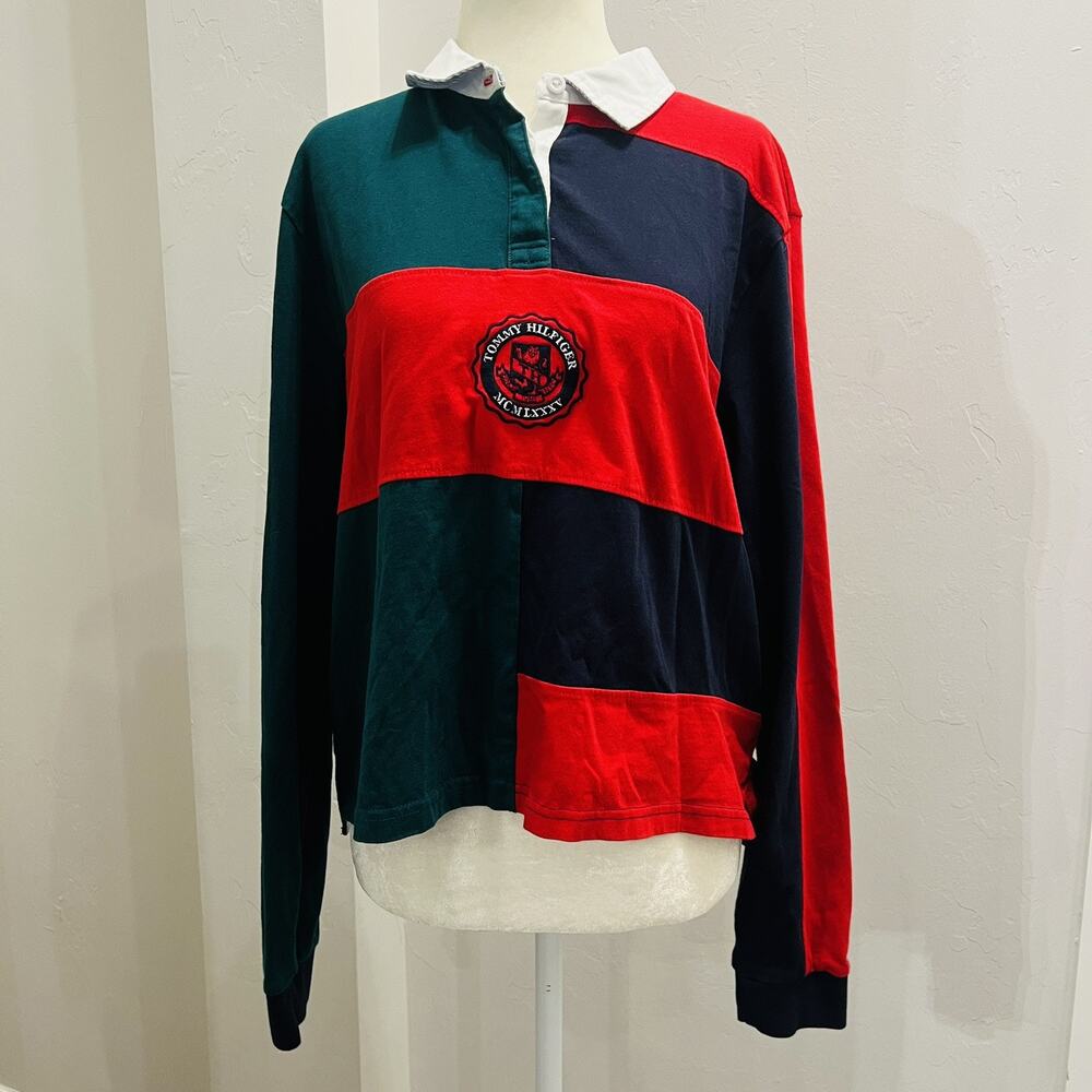TOMMY HILFIGER Women’s Cropped Multi  Color Long Sleeve Buttons Size L